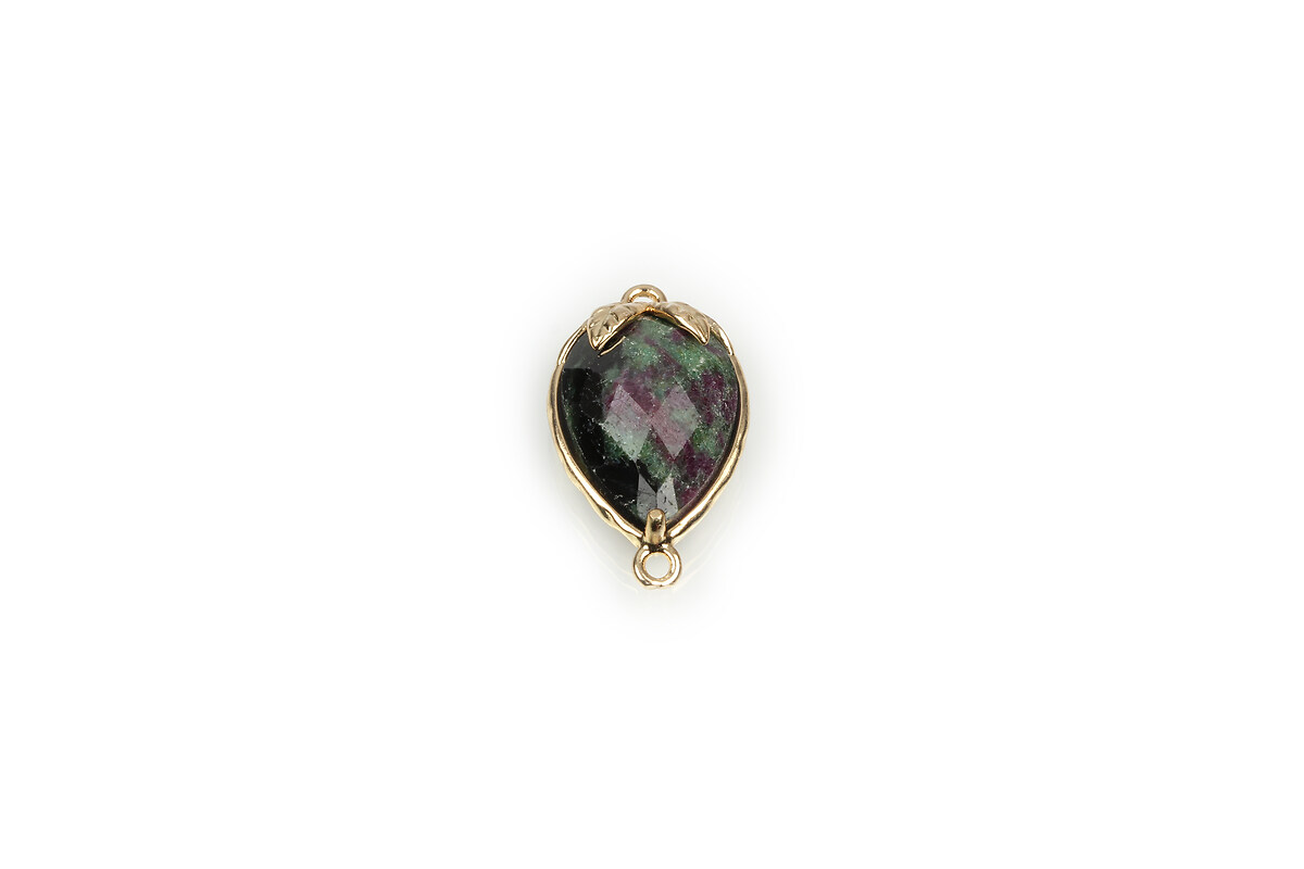 Pandantiv link auriu capsuna cu cabochon Ruby in Zoisite 20x11,5x5mm