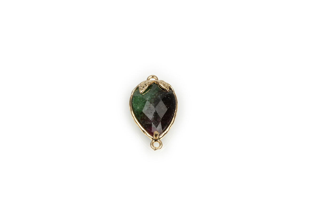 Pandantiv link auriu capsuna cu cabochon Ruby in Zoisite 20x11,5x5mm