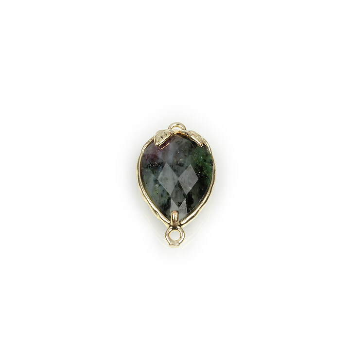 Pandantiv link auriu capsuna cu cabochon Ruby in Zoisite 20x11,5x5mm