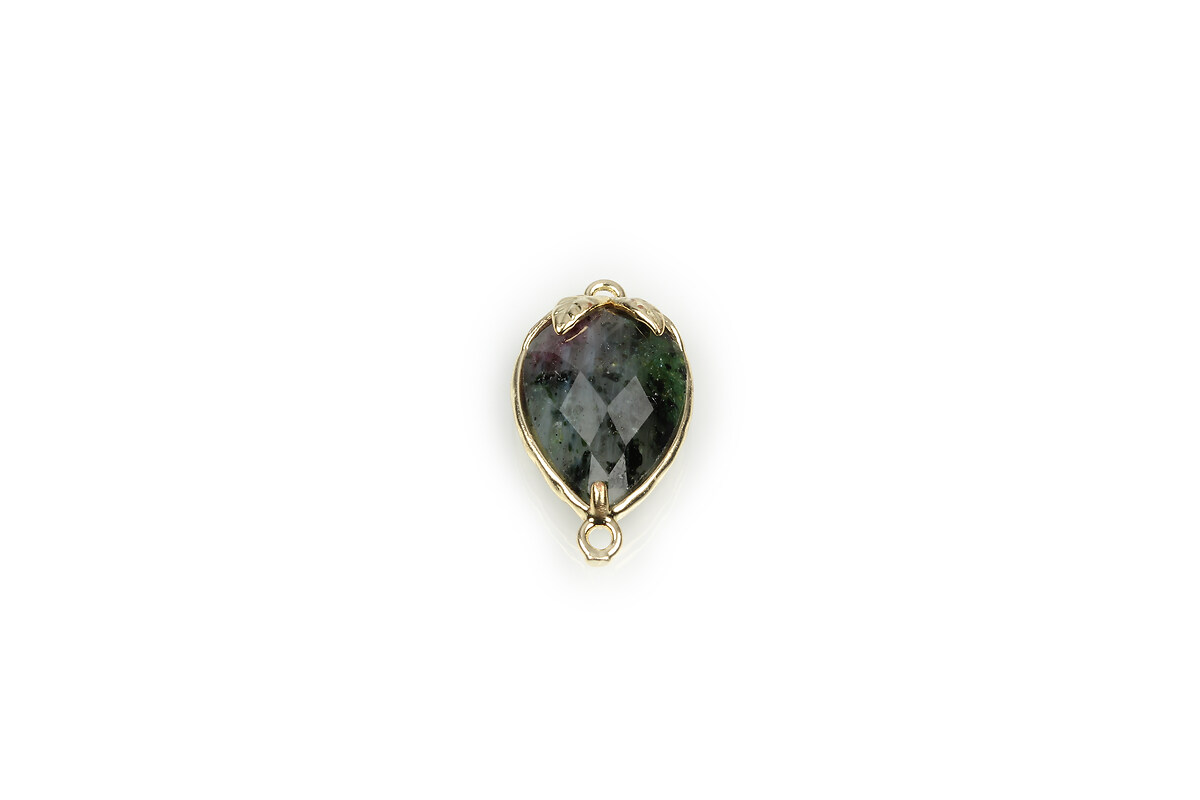 Pandantiv link auriu capsuna cu cabochon Ruby in Zoisite 20x11,5x5mm