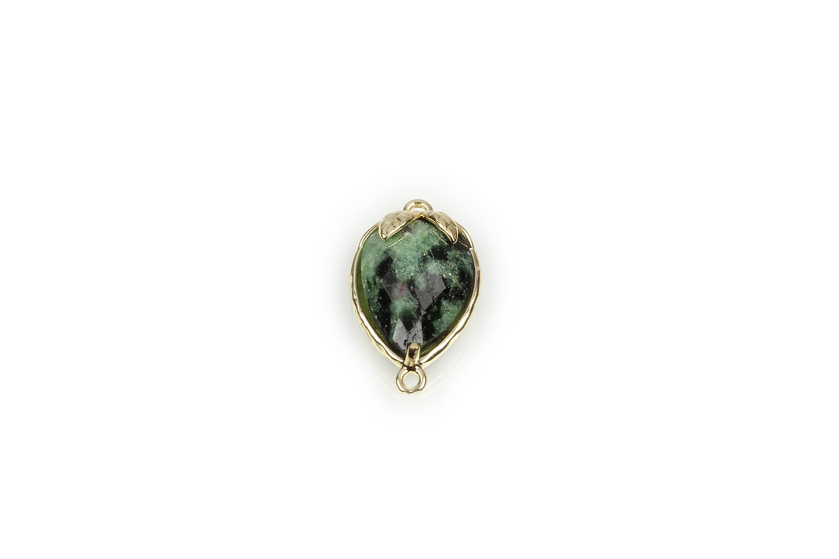 Pandantiv link auriu capsuna cu cabochon Ruby in Zoisite 20x11,5x5mm