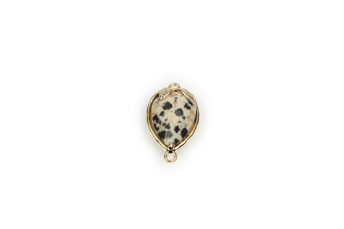 Pandantiv link auriu capsuna cu cabochon jasp dalmatian 20x11,5x5mm