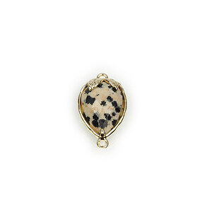 Pandantiv link auriu capsuna cu cabochon jasp dalmatian 20x11,5x5mm