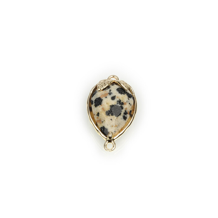 Pandantiv link auriu capsuna cu cabochon jasp dalmatian 20x11,5x5mm