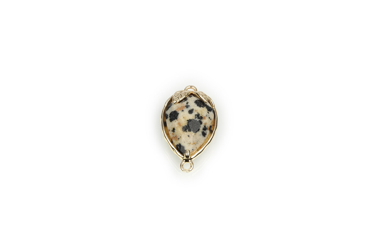 Pandantiv link auriu capsuna cu cabochon jasp dalmatian 20x11,5x5mm