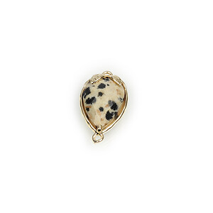 Pandantiv link auriu capsuna cu cabochon jasp dalmatian 20x11,5x5mm