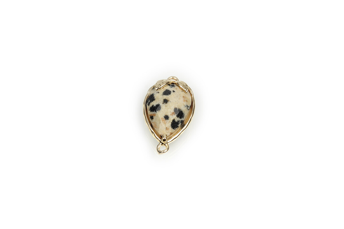 Pandantiv link auriu capsuna cu cabochon jasp dalmatian 20x11,5x5mm