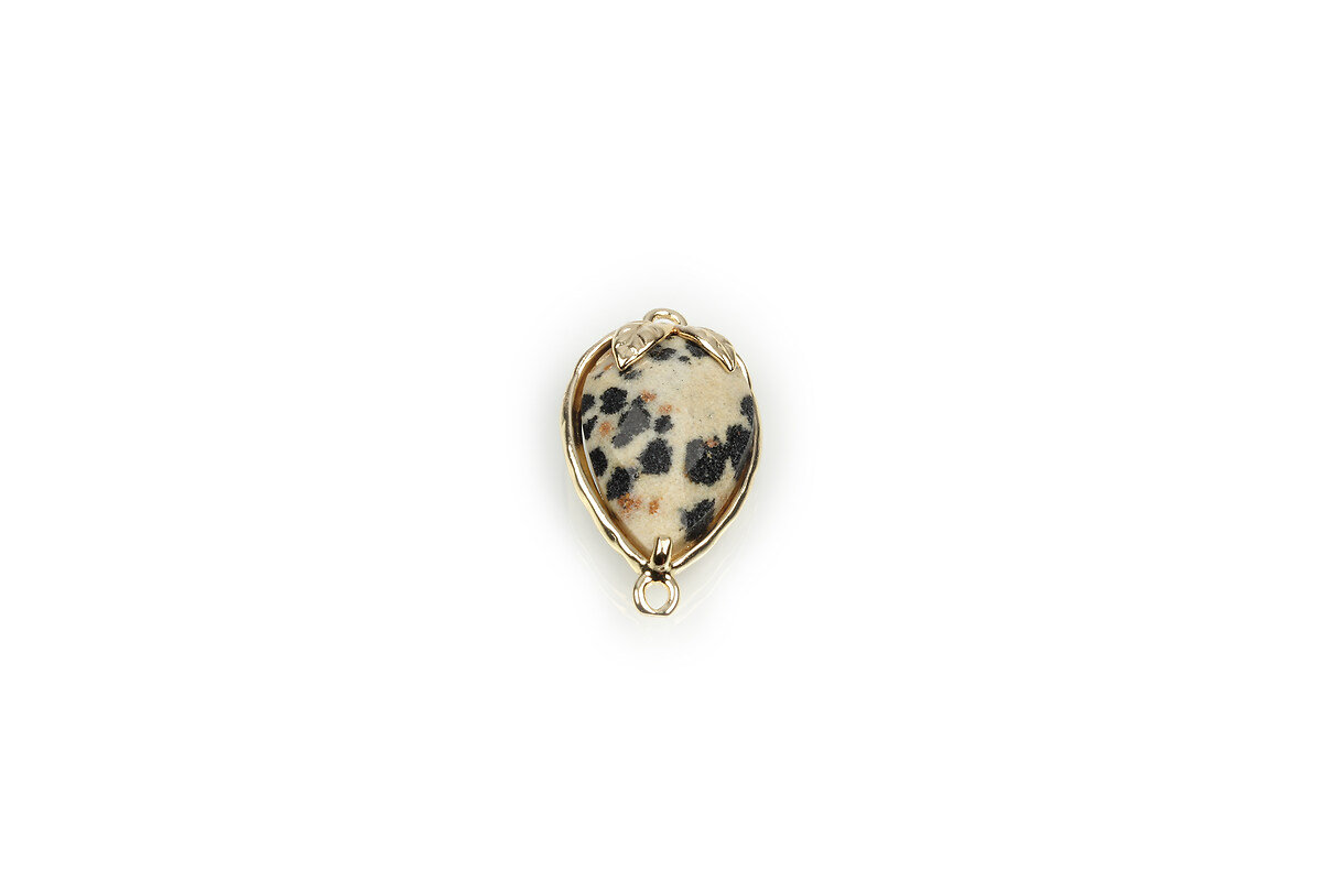 Pandantiv link auriu capsuna cu cabochon jasp dalmatian 20x11,5x5mm