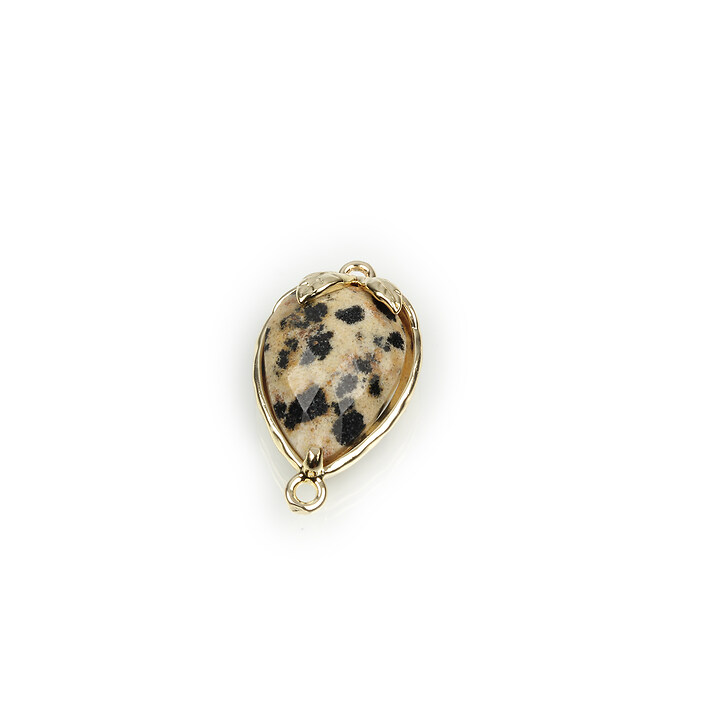 Pandantiv link auriu capsuna cu cabochon jasp dalmatian 20x11,5x5mm