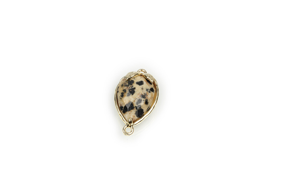 Pandantiv link auriu capsuna cu cabochon jasp dalmatian 20x11,5x5mm