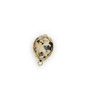 Pandantiv link auriu capsuna cu cabochon jasp dalmatian 20x11,5x5mm