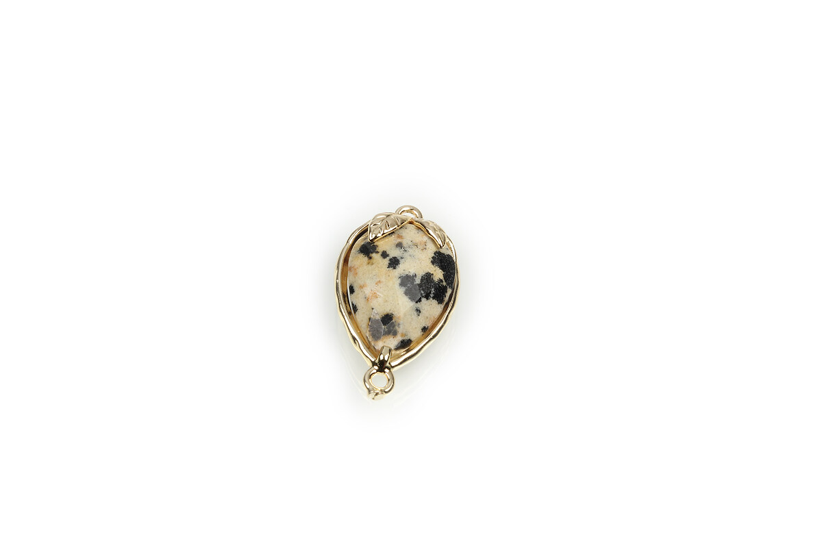 Pandantiv link auriu capsuna cu cabochon jasp dalmatian 20x11,5x5mm