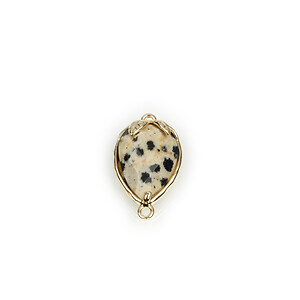 Pandantiv link auriu capsuna cu cabochon jasp dalmatian 20x11,5x5mm