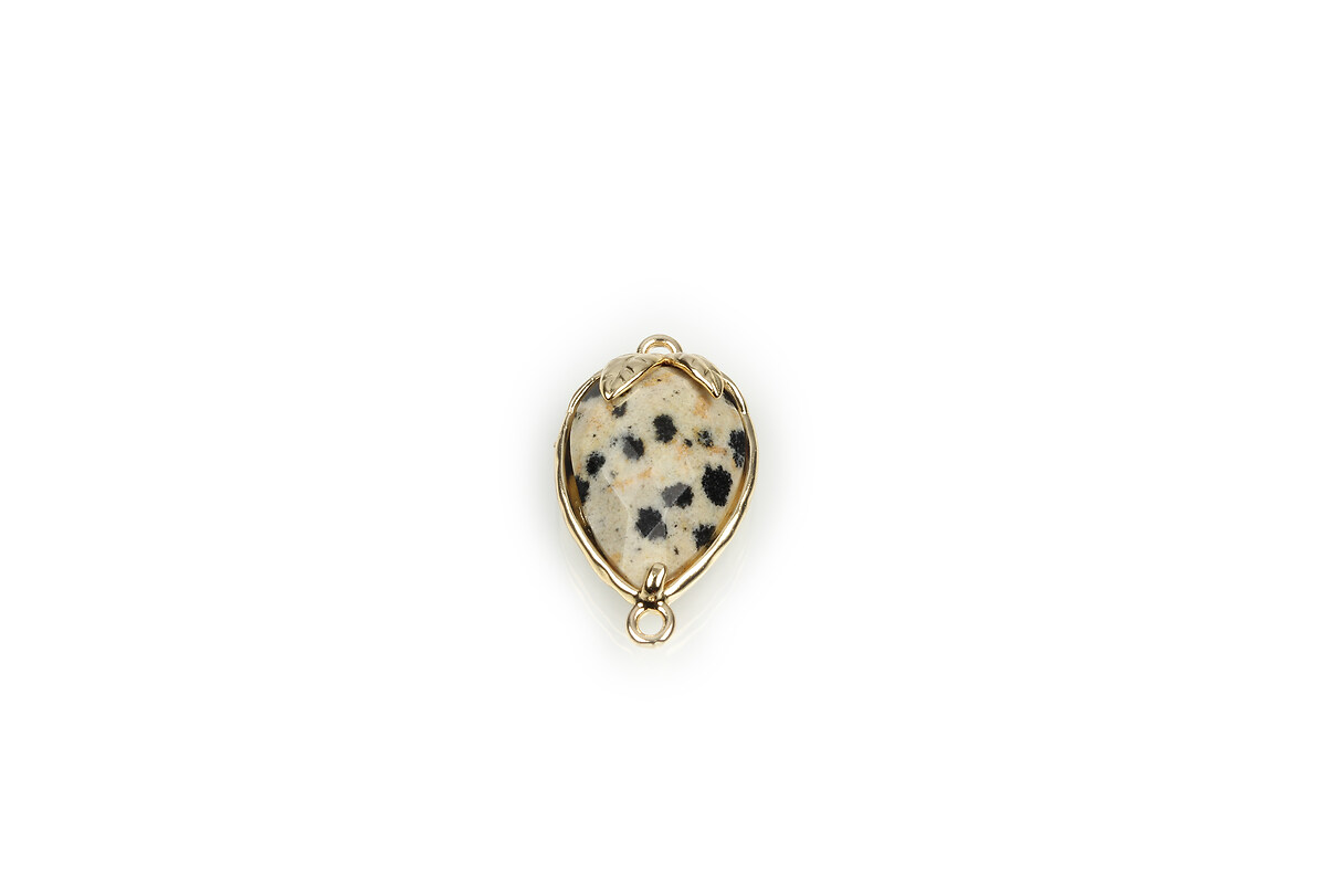 Pandantiv link auriu capsuna cu cabochon jasp dalmatian 20x11,5x5mm