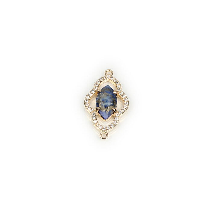 Pandantiv link lapis lazuli cu strasuri Cubic Zirconia in montura aurie 27,5x15x4mm