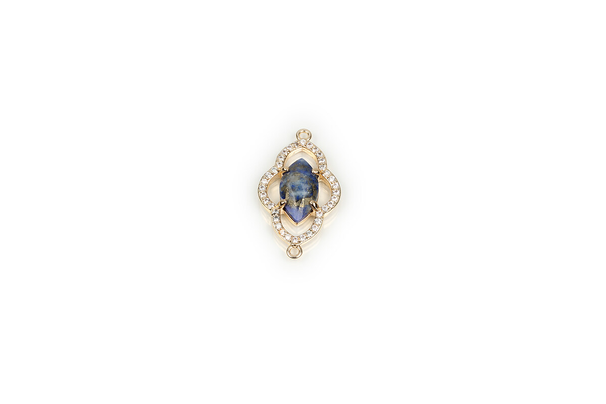 Pandantiv link lapis lazuli cu strasuri Cubic Zirconia in montura aurie 27,5x15x4mm