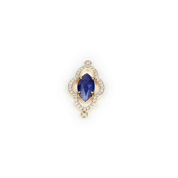 Pandantiv link lapis lazuli cu strasuri Cubic Zirconia in montura aurie 27,5x15x4mm