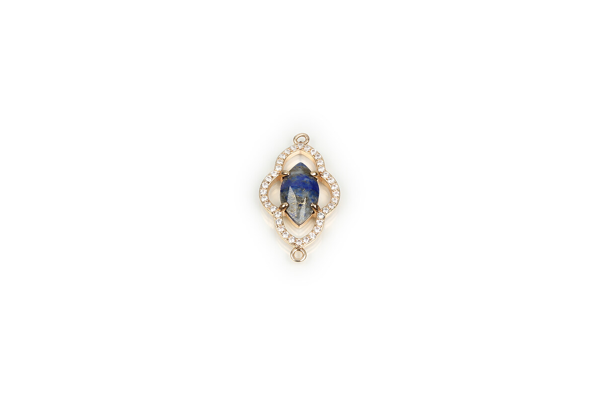 Pandantiv link lapis lazuli cu strasuri Cubic Zirconia in montura aurie 27,5x15x4mm