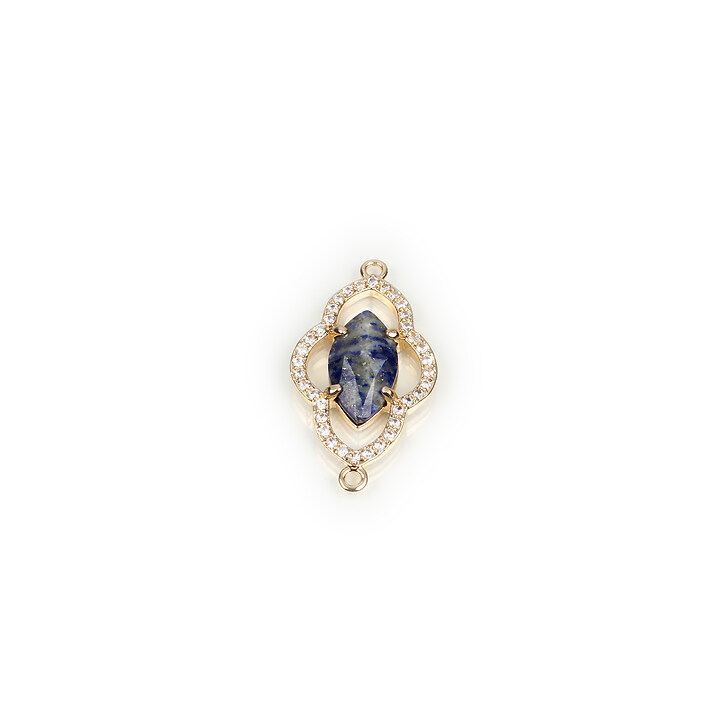 Pandantiv link lapis lazuli cu strasuri Cubic Zirconia in montura aurie 27,5x15x4mm