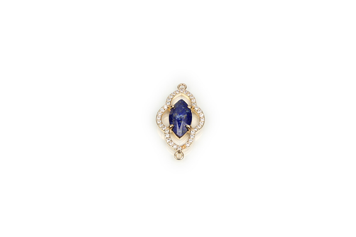 Pandantiv link lapis lazuli cu strasuri Cubic Zirconia in montura aurie 27,5x15x4mm