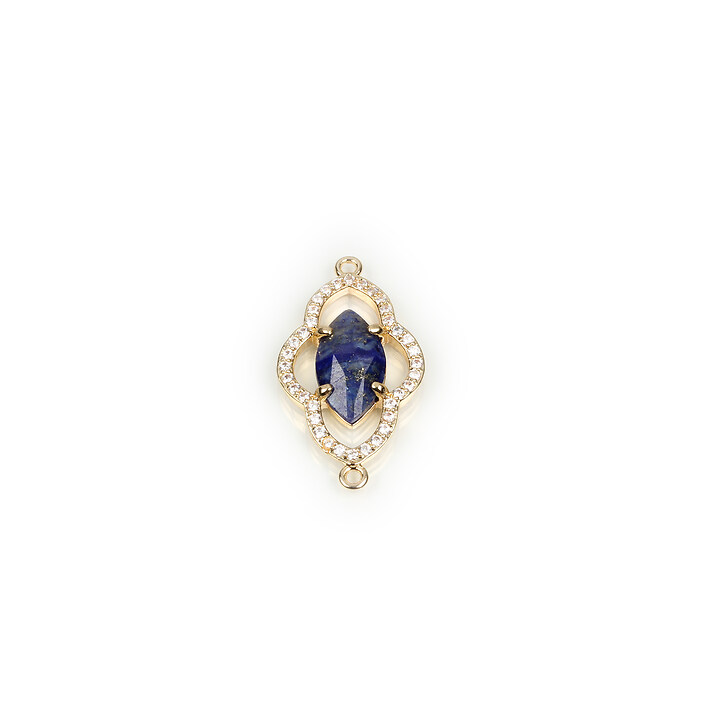 Pandantiv link lapis lazuli cu strasuri Cubic Zirconia in montura aurie 27,5x15x4mm