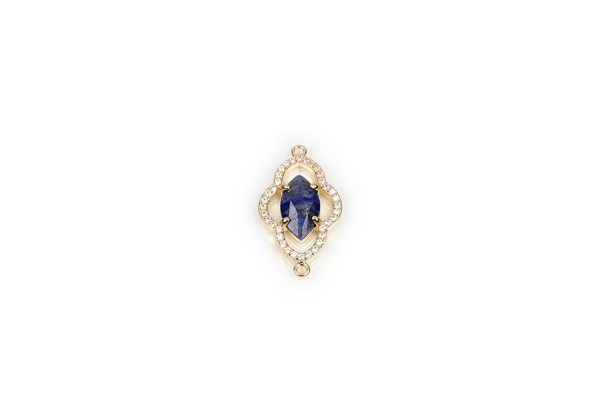 Pandantiv link lapis lazuli cu strasuri Cubic Zirconia in montura aurie 27,5x15x4mm