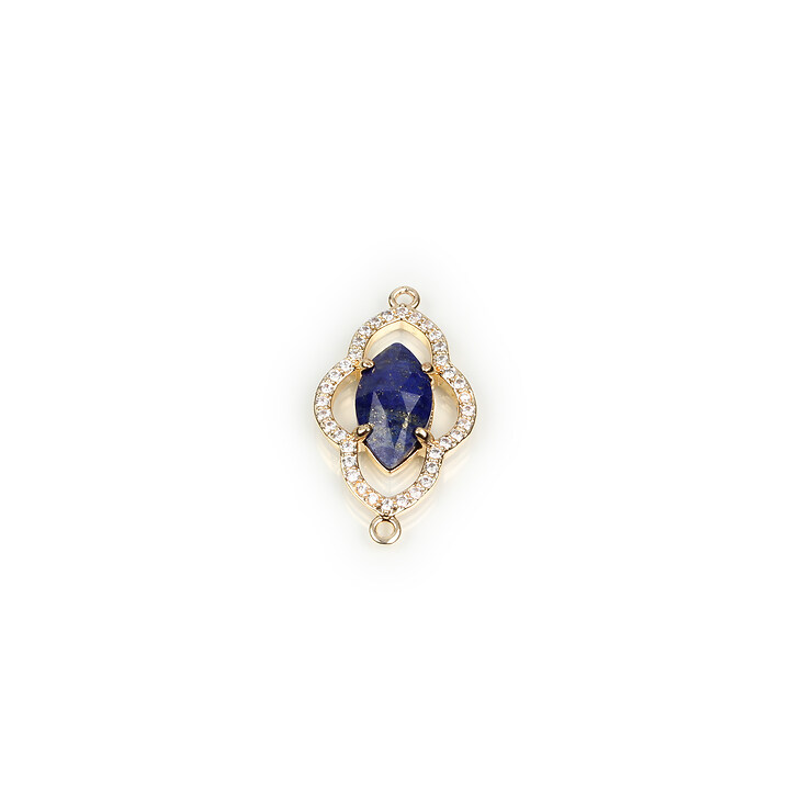 Pandantiv link lapis lazuli cu strasuri Cubic Zirconia in montura aurie 27,5x15x4mm