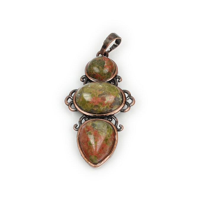 Pandantiv unakite in montura cupru 47x24x6,5mm