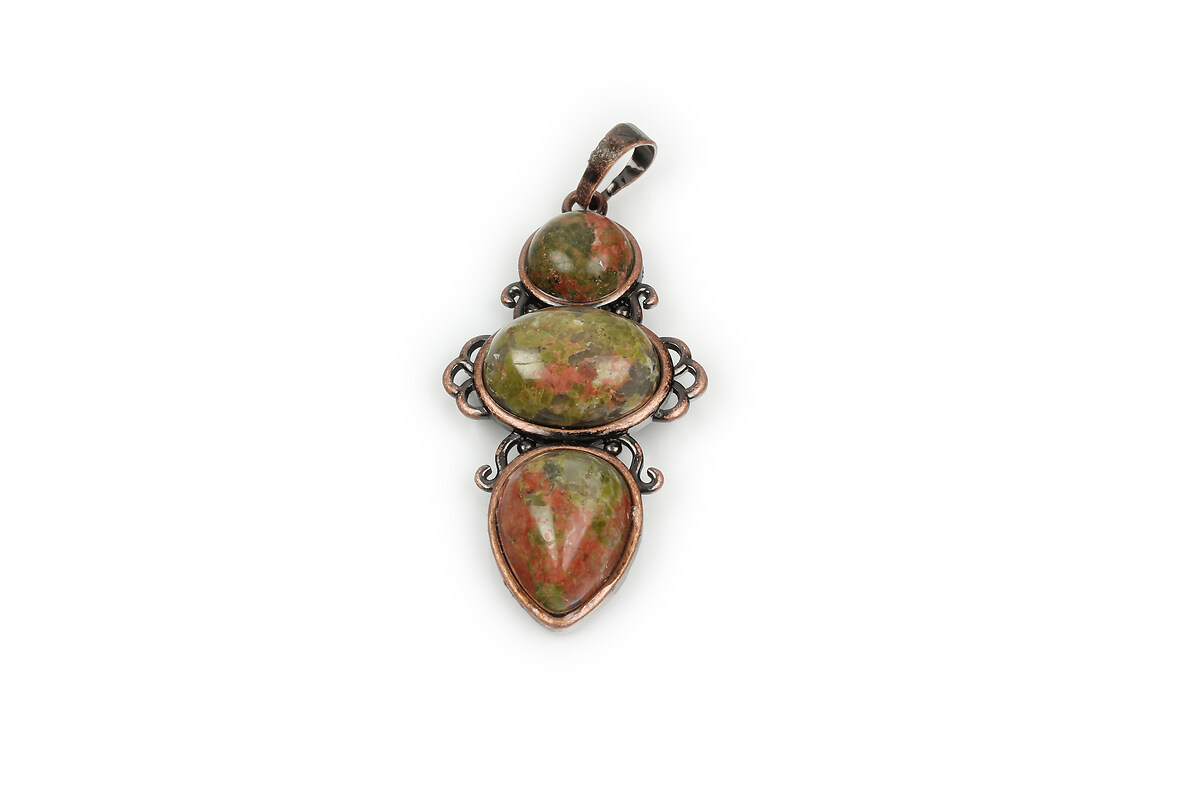 Pandantiv unakite in montura cupru 47x24x6,5mm