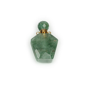 Pandantiv strawberry cuart verde in forma de sticluta de parfum cu accesorii de otel inoxidabil 23x28x11mm