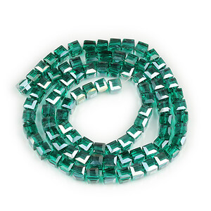 Sirag margele cristal electroplacat, cub fatetat 5-6x5-6mm - verde smarald