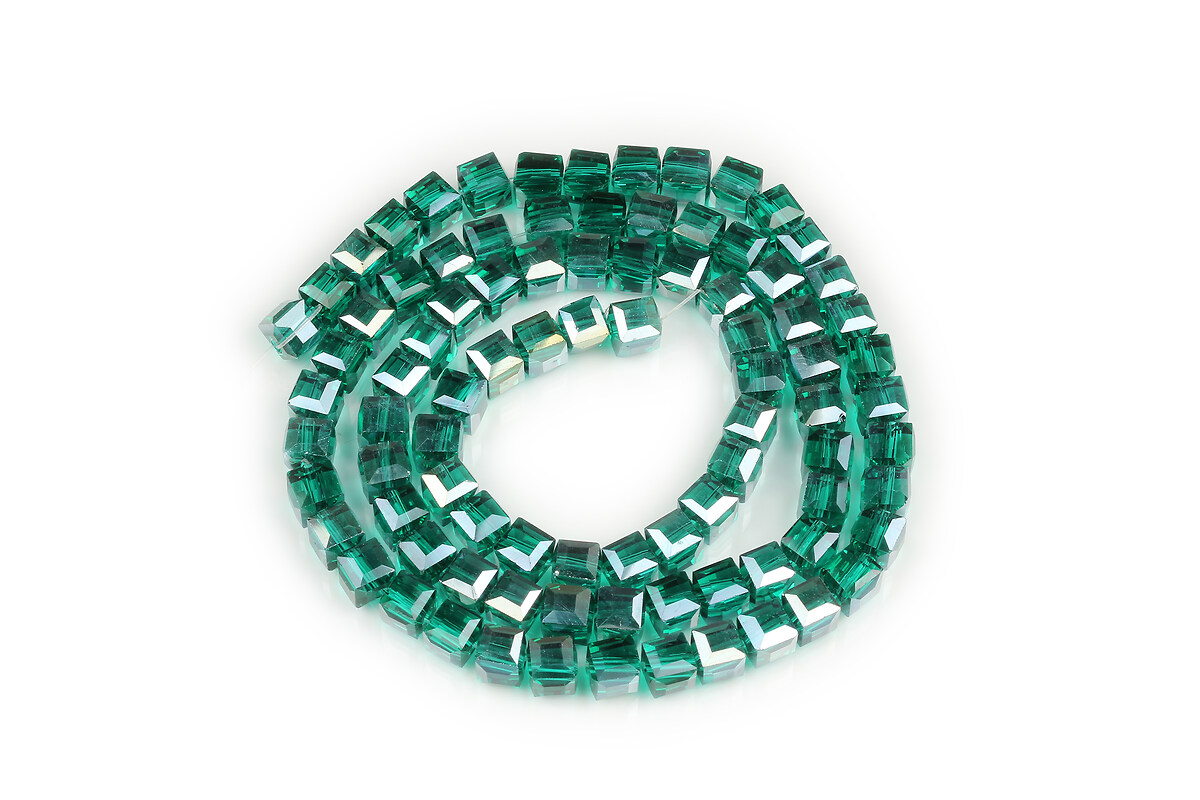 Sirag margele cristal electroplacat, cub fatetat 5-6x5-6mm - verde smarald