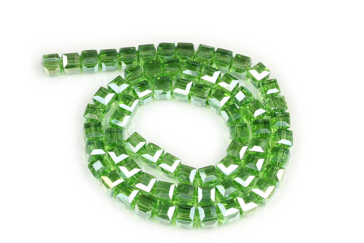 Sirag margele cristal electroplacat AB, cub fatetat 7-8x7-8mm - verde