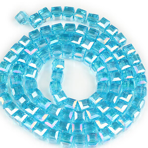 Sirag margele cristal electroplacat AB, cub fatetat 7-8x7-8mm - bleu