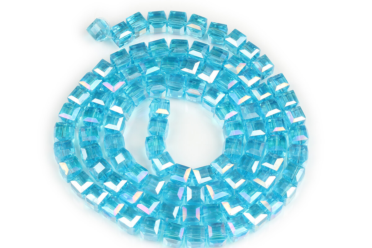 Sirag margele cristal electroplacat AB, cub fatetat 7-8x7-8mm - bleu