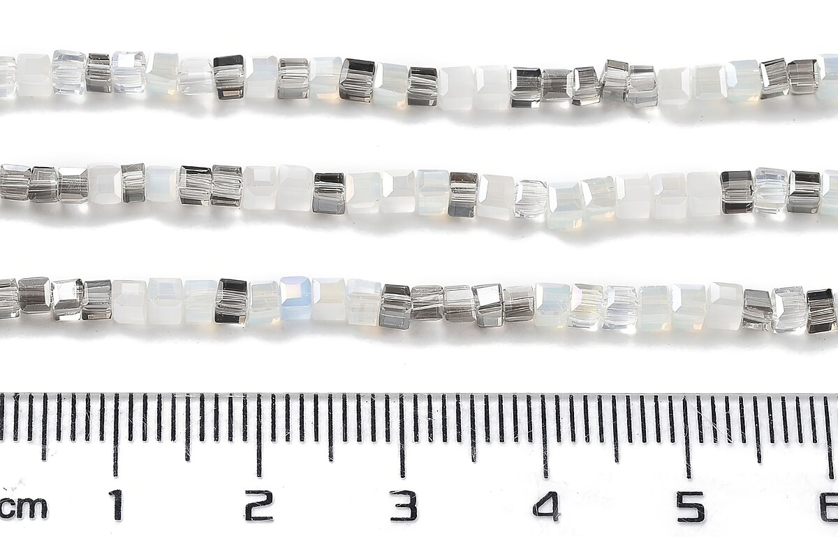 Sirag margele cristal electroplacat, cub fatetat 2,5x2,5mm - gradient alb gri