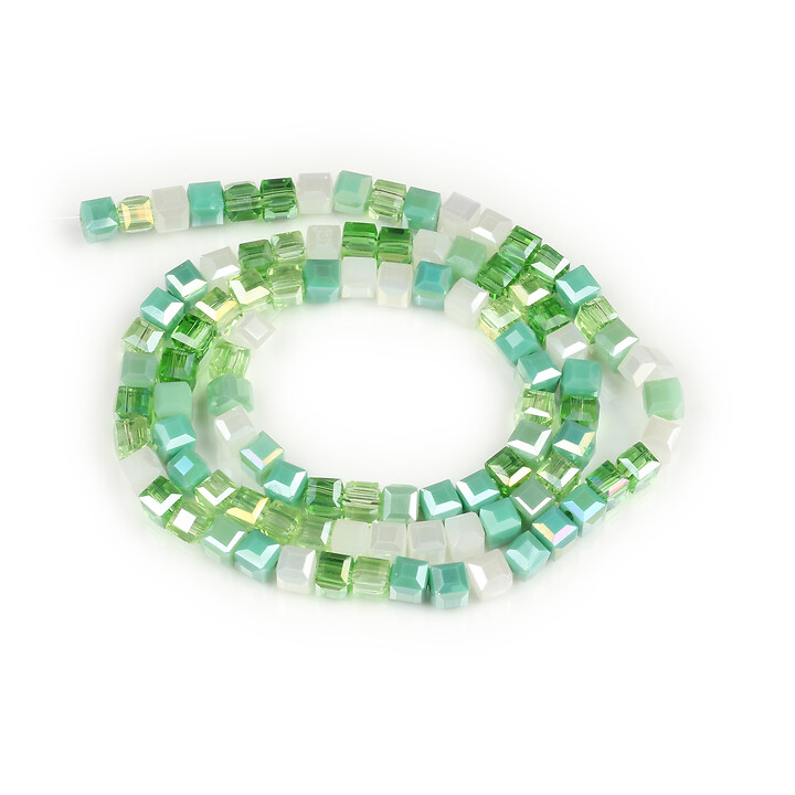 Sirag margele cristal electroplacat, cub fatetat 4x4mm - gradient verde