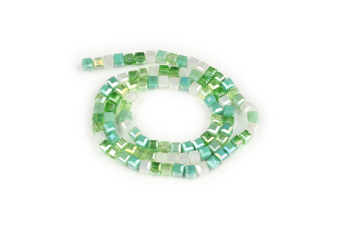 Sirag margele cristal electroplacat, cub fatetat 4x4mm - gradient verde