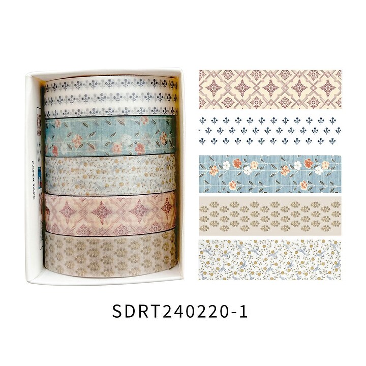 Set 5 role washi tape, banda decorativa de hartie pentru proiecte artistice, jurnale, planner sau scrapbook