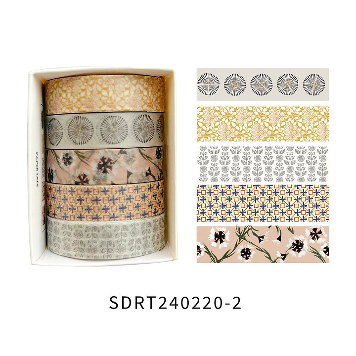 Set 5 role washi tape, banda decorativa de hartie pentru proiecte artistice, jurnale, planner sau scrapbook