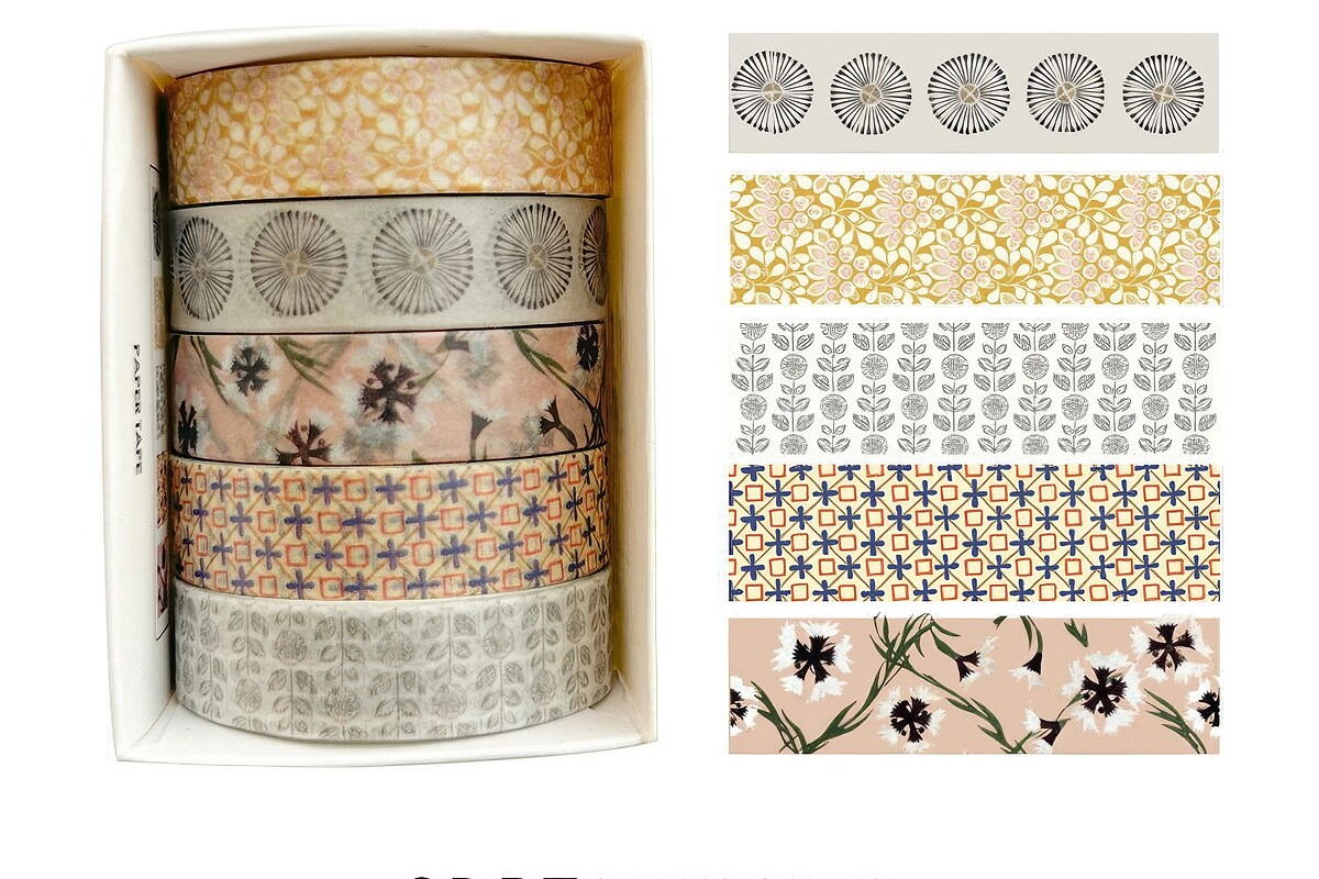 Set 5 role washi tape, banda decorativa de hartie pentru proiecte artistice, jurnale, planner sau scrapbook