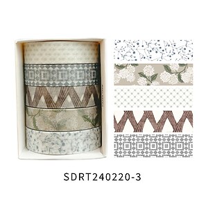 Set 5 role washi tape, banda decorativa de hartie pentru proiecte artistice, jurnale, planner sau scrapbook