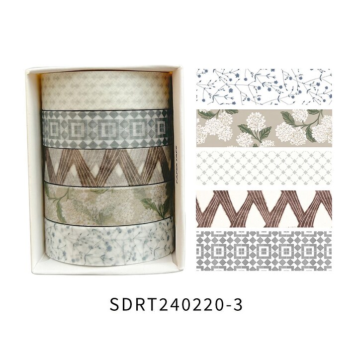 Set 5 role washi tape, banda decorativa de hartie pentru proiecte artistice, jurnale, planner sau scrapbook