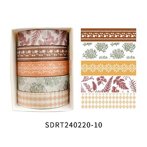 Set 5 role washi tape, banda decorativa de hartie pentru proiecte artistice, jurnale, planner sau scrapbook