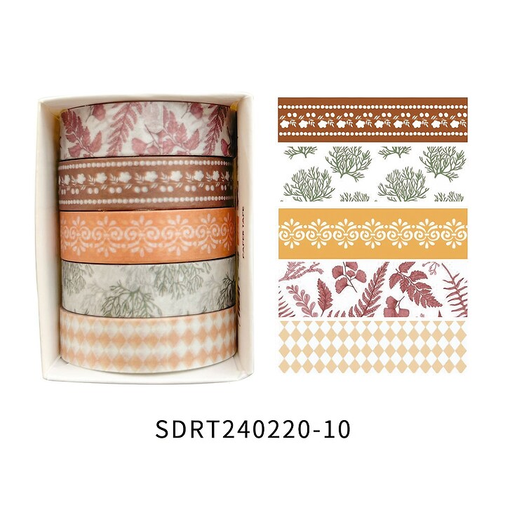 Set 5 role washi tape, banda decorativa de hartie pentru proiecte artistice, jurnale, planner sau scrapbook