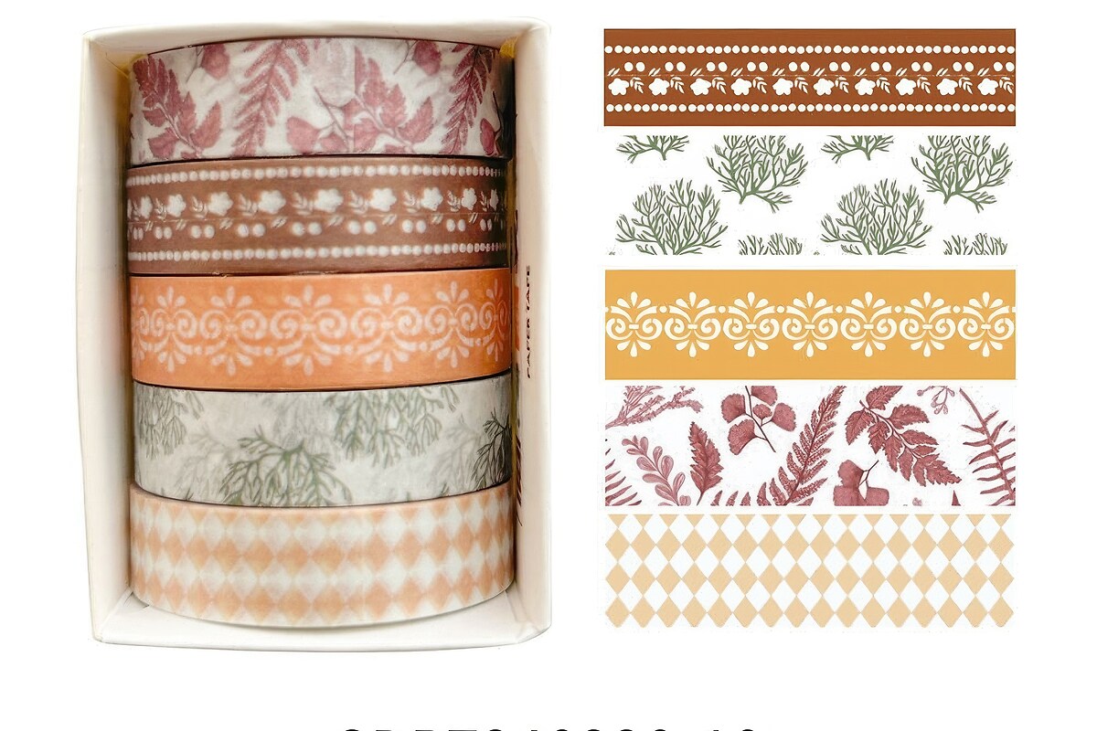 Set 5 role washi tape, banda decorativa de hartie pentru proiecte artistice, jurnale, planner sau scrapbook