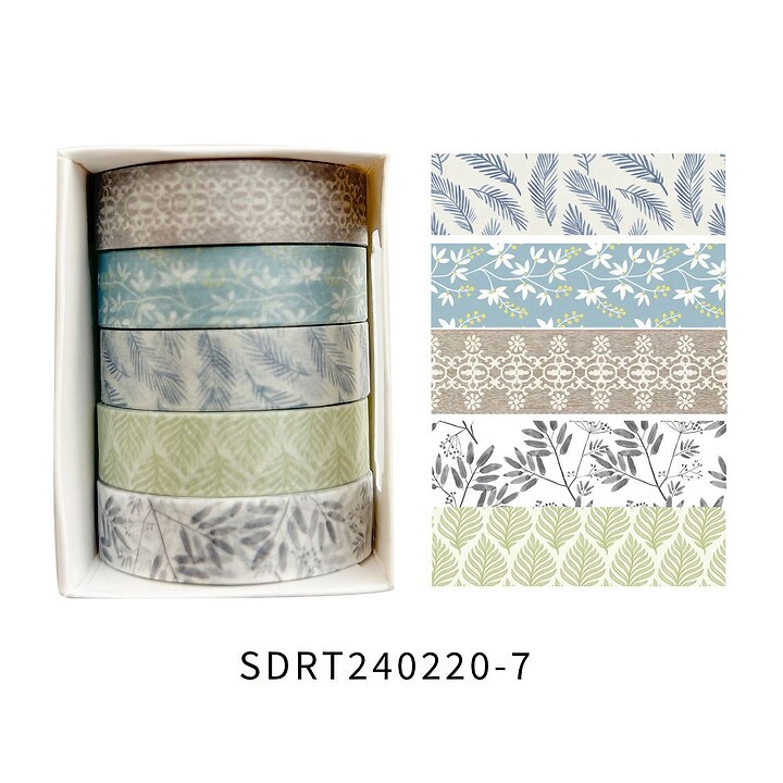 Set 5 role washi tape, banda decorativa de hartie pentru proiecte artistice, jurnale, planner sau scrapbook