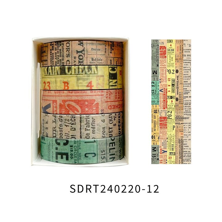 Set 5 role washi tape, banda decorativa de hartie pentru proiecte artistice, jurnale, planner sau scrapbook