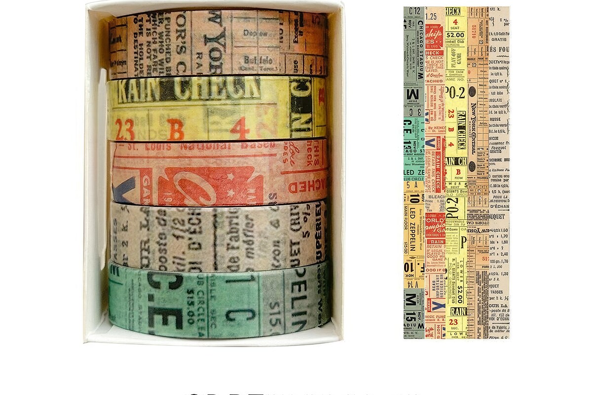 Set 5 role washi tape, banda decorativa de hartie pentru proiecte artistice, jurnale, planner sau scrapbook