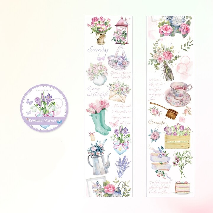 Rola lata 50mm washi tape, banda decorativa de hartie pentru proiecte artistice, jurnale, planner sau scrapbook, gradina